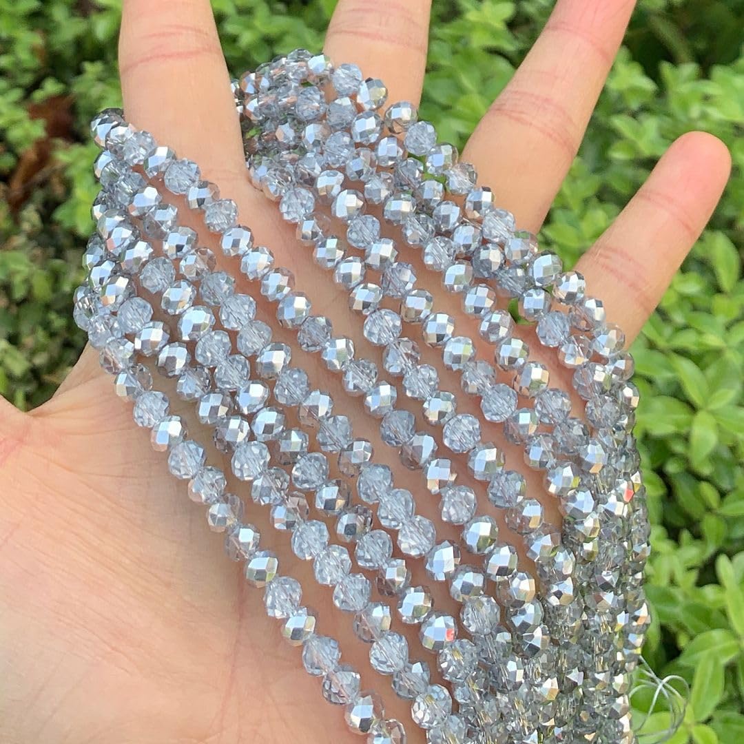 200pcs Czech Faceted Rondelle Crystal Glass Loose Beads 6mm Spacer Bulk Silver Shade for DIY Craft Jewelry Making CCR632