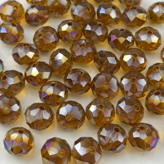 YHYPOCI 50pcs 10mm Crystal Glass Beads for Crafts Faceted Rondelle Glass Beads for Jewelry Making Crystal Spacer Beads for Necklaces Bracelets Earrings DIY Craft(Amber AB)