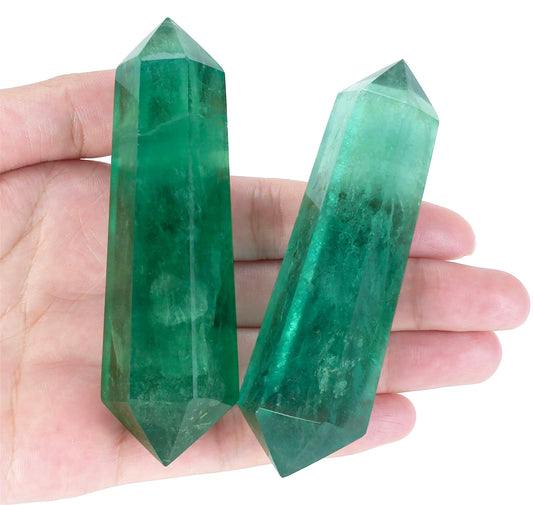 YATOJUZI 3.5" Green Fluorite Healing Crystals Wand Natural Crystals and Healing Stones Large Hexagonal Fluorite Crystal Points for Meditation Divination Reiki Energy Balancing 1PCS