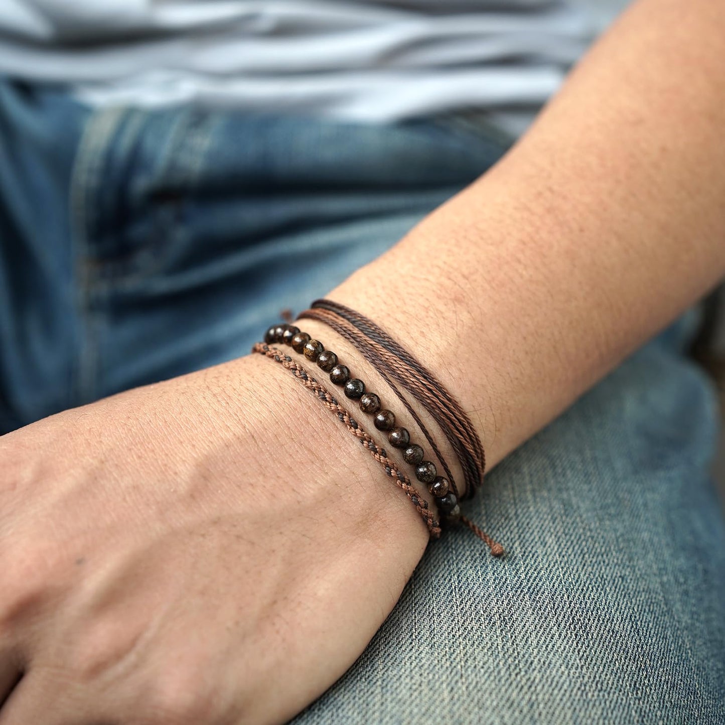 Handmade Natural Stone Beaded Healing Bracelet Gift for Men Adjustable Rope String Bracelet (Bronzite, Adjustable)