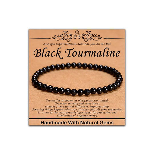 CHCCOYE 4mm Natural Healing Gemstone Bracelet Handmade Yoga Stretch Elastic Bracelet Stress Relief Crystal Jewelry for Men and Women (4mm Black Tourmaline)