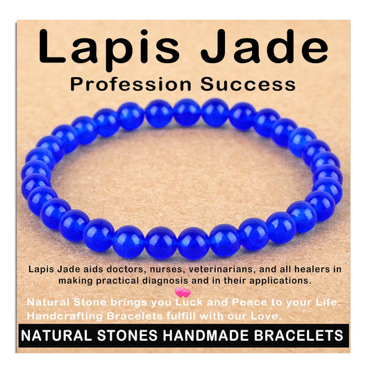 AD Beads Handmade Gemstone Stretch Elastic Bracelet Crystal Healing Reiki Nature's Beauty and Spiritual Essence Unisex (6mm, Blue Lapis Jade (Profession Success))