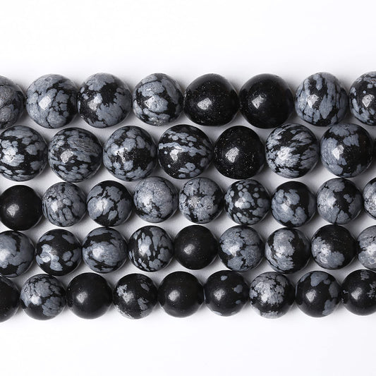Natural Snowflake Obsidian Beads Round Loose Stone Energy Healing Gemstone Beads for Jewelry Making DIY Bracelet Necklace for Jewelry Making 10mm 38pcs