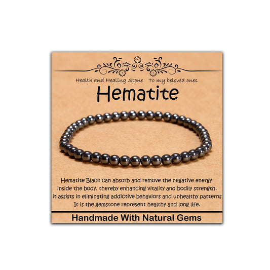 CHCCOYE 4mm Natural Healing Gemstone Bracelet Handmade Yoga Stretch Elastic Bracelet Stress Relief Crystal Jewelry for Men and Women (4mm, Hematite)