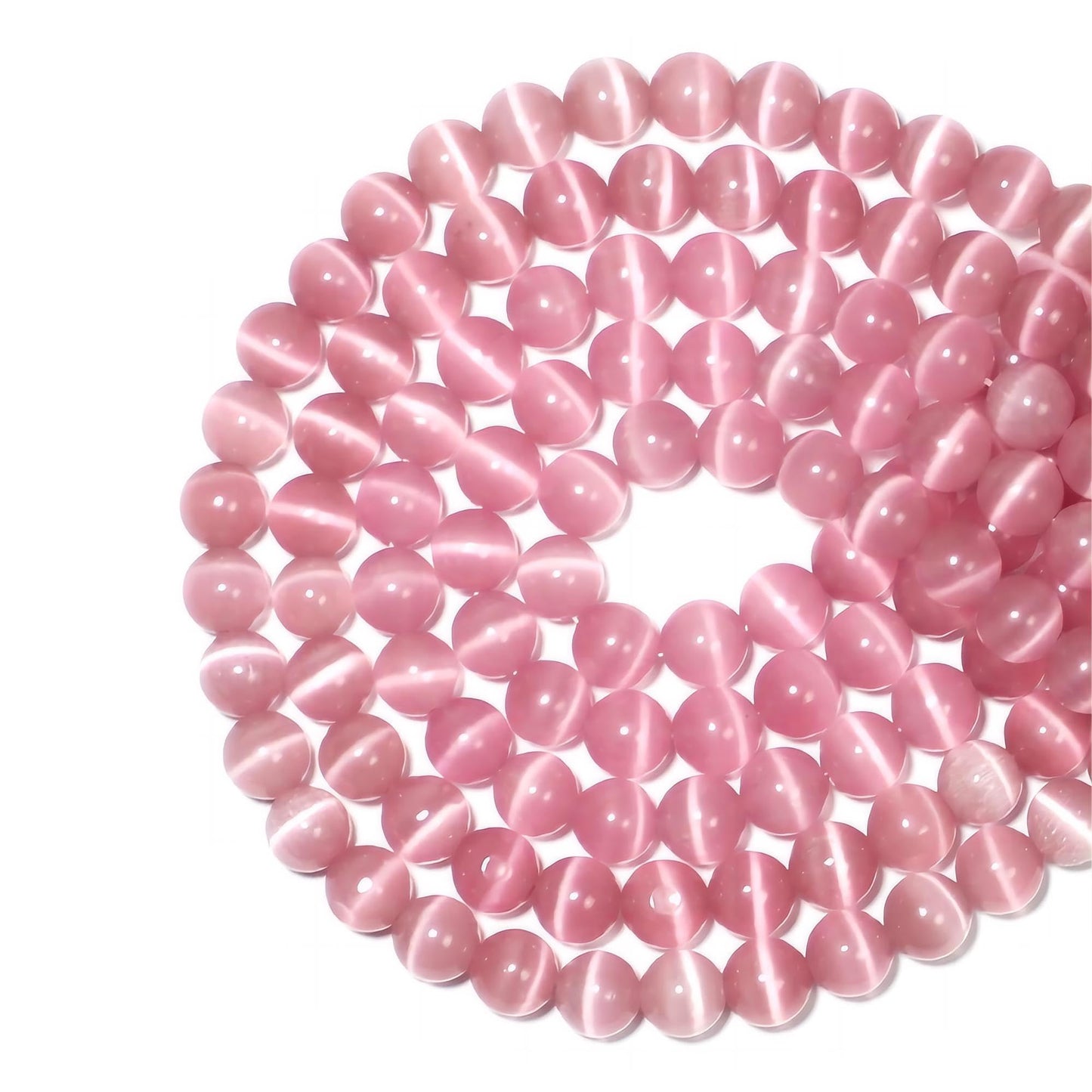 MJDCB 45pcs Pink Cat Eye Stone Beads 8mm Round Crystal Loose Bead for Jewelry Making DIY Bracelets Necklace Accessories