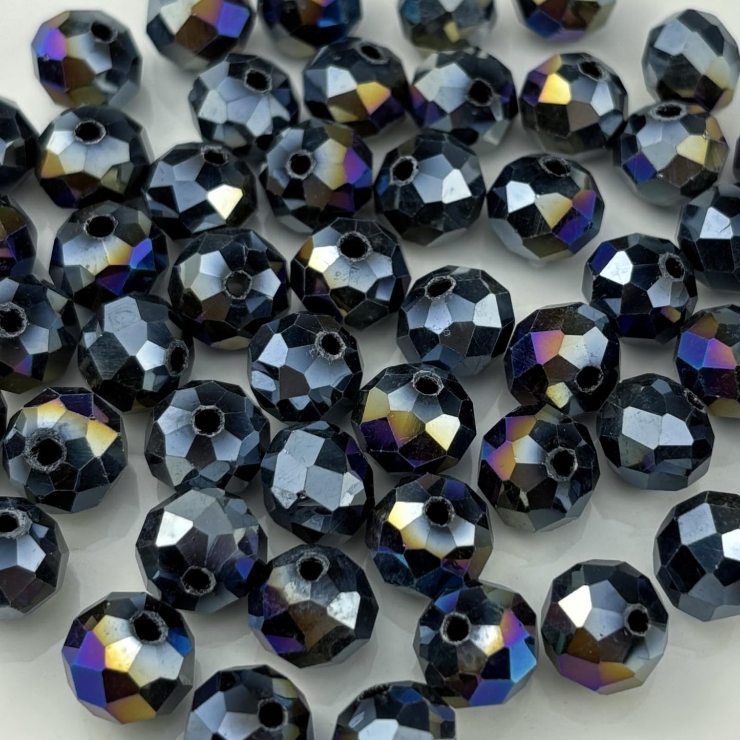 YHYPOCI 50pcs 10mm Crystal Glass Beads for Crafts Faceted Rondelle Glass Beads for Jewelry Making Crystal Spacer Beads for Necklaces Bracelets Earrings DIY Craft(Black AB)