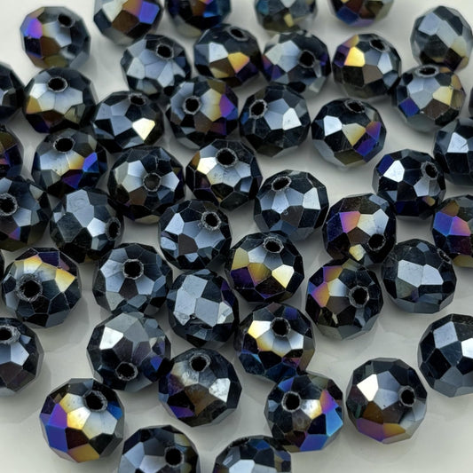 YHYPOCI 50pcs 10mm Crystal Glass Beads for Crafts Faceted Rondelle Glass Beads for Jewelry Making Crystal Spacer Beads for Necklaces Bracelets Earrings DIY Craft(Black AB)