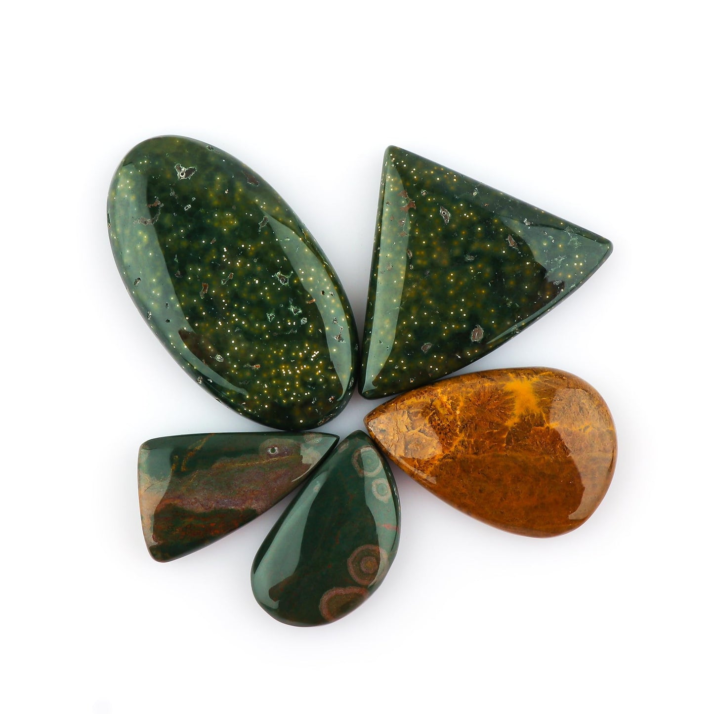 CRYSTALIS 5pcs, 20mm+ Natural Ocean Jasper Loose Gemstone Wholesale Bulk Cabochons Jewelry Making Supply, Chakra & Healing Polished Stones, Wire Wrapping, DIY, Gem Collection