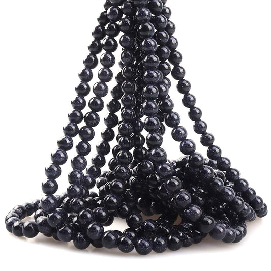 ICAI Beads 8mm Natural Blue Sand Goldstone Round Loose Stone Beads for Jewelry Making DIY Crafts Design 1 Strand 15" APPR.43-45pcs
