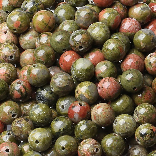 LAIDANLA Unakite 8mm Natural Stone Beads Round Loose Gemstone Stone Beads for DIY Bracelet Necklace Earrings Jewelry Making Polishing Genuine Real Beading Crystal 96PCS 2 Strand 32"