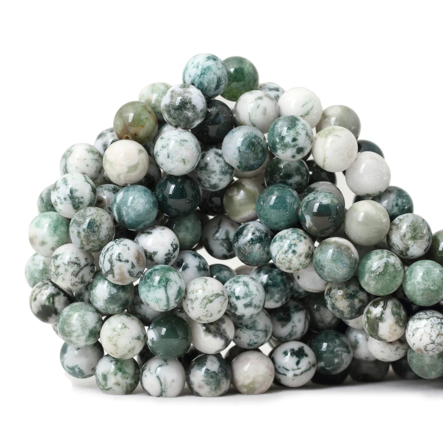 CHEAVIAN 10mm 35PCS Natural Tree Agate Round Loose Beads for Jewelry Making 1 Strand 15"