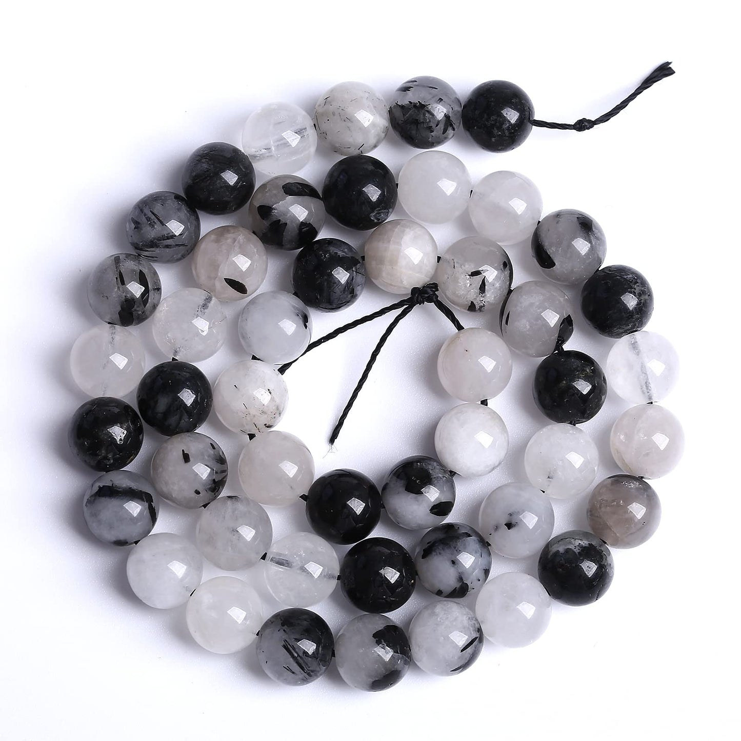 12MM 30PCS Natural Crystal Stone Black Rutile Quartz Gemstone 2A Grade Loose Beads for Jewelry Making DIY Bracelet Necklace Semi Precious Beads 1 Strand