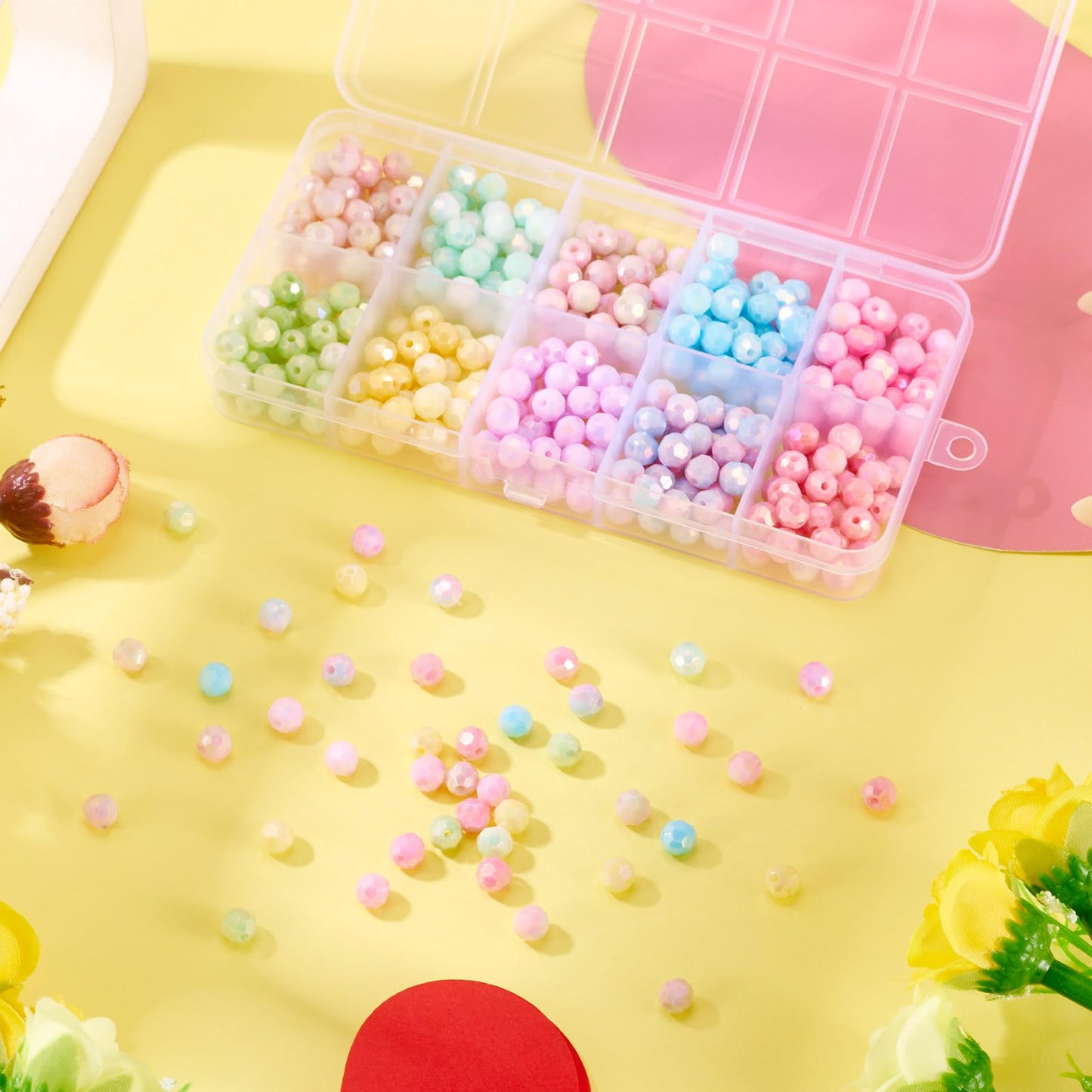 Elecrelive 400Pcs Faceted Glass Beads 10 Colors Colorful Crystal Beads 6mm Imitation Jade for Bracelet Necklace Jewelry Making