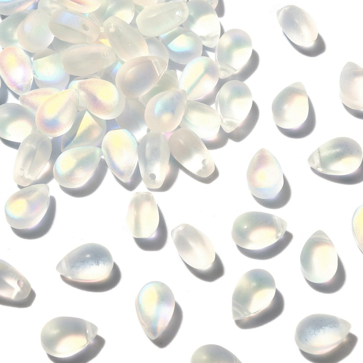 UR Urlifehall 100 Pcs Glass Teardrop Charms Frosted Transparent Spray Painted Glass Beads Clear AB Color Plated Beads for Jewelry Accessories