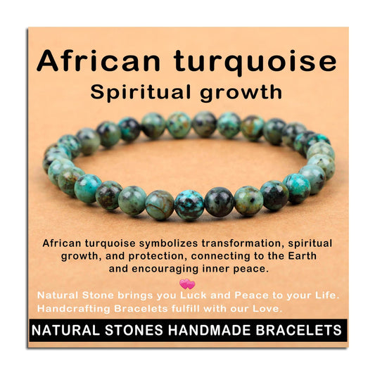 AD Beads Handmade Gemstone Stretch Elastic Bracelet Crystal Healing Reiki Nature's Beauty and Spiritual Essence Unisex (6mm, African Turquoise (Spiritual Growth))