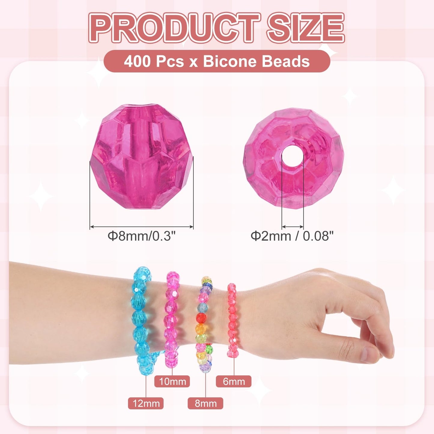 MECCANIXITY 400pcs Czech Faceted Bicone Beads 8mm Glass Spacer Bead Bulk for Jewelry Making & DIY Craft, Rose Red