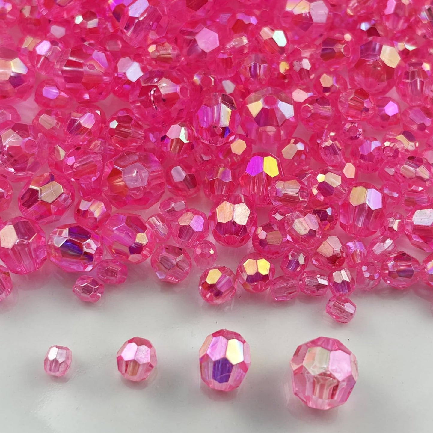 Pinhoollgo 1800pcs Acrylic Faceted Round Beads 4mm 6mm 8mm 10mm AB Colors Glossy Acrylic Round Spacer Beads with Hole for DIY Bracelet Necklace Jewelry Making Supplies Handmade Craft(Dark Pink AB)