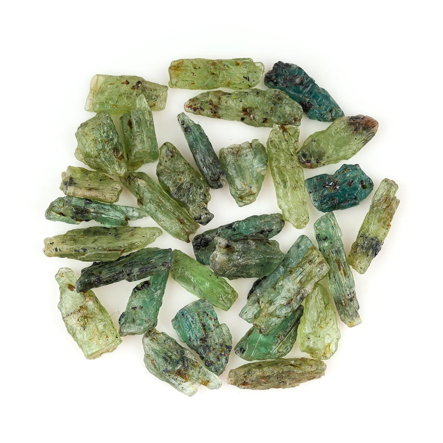 ColouredRocks 30+pcs Green Kyanite Crystals, Raw Stones, Rough Gemstones, Jewelry Making Supply, Cabbing, Polishing, Cutting, DIY, Crafts, (100 carats) (10-15mm)