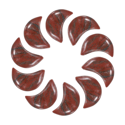 MECCANIXITY 10 Pcs Moon Crystal Worry Stone, 0.5 Inch Length Natural Red Marble Moon Gemstone Bulk, Carved Pocket Stones for Meditation Balancing Pendant Decor