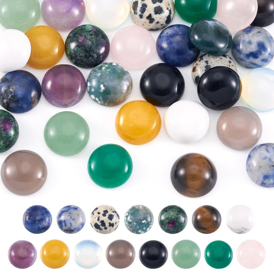 Fashewelry 30pcs Mixed Natural Gemstone Cabochons 12mm Flat Round Crystal Stone Cab Covers Chakra Healing Stone Beads for Earring, Pendant, Bookmark Cabochon Setting Jewelry Making