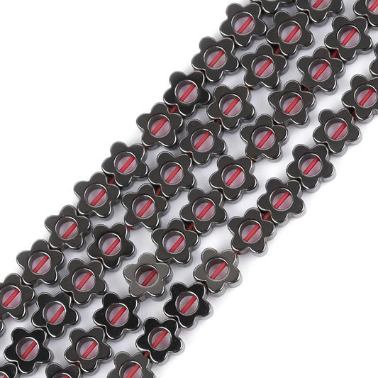 HAAMIIQII 75pcs 6mm Natural Black Hematite Loose Gemstone Beads Hollow Flower Shape Spacer Stone Beads for Jewelry Making DIY Bracelets Necklaces Crafting