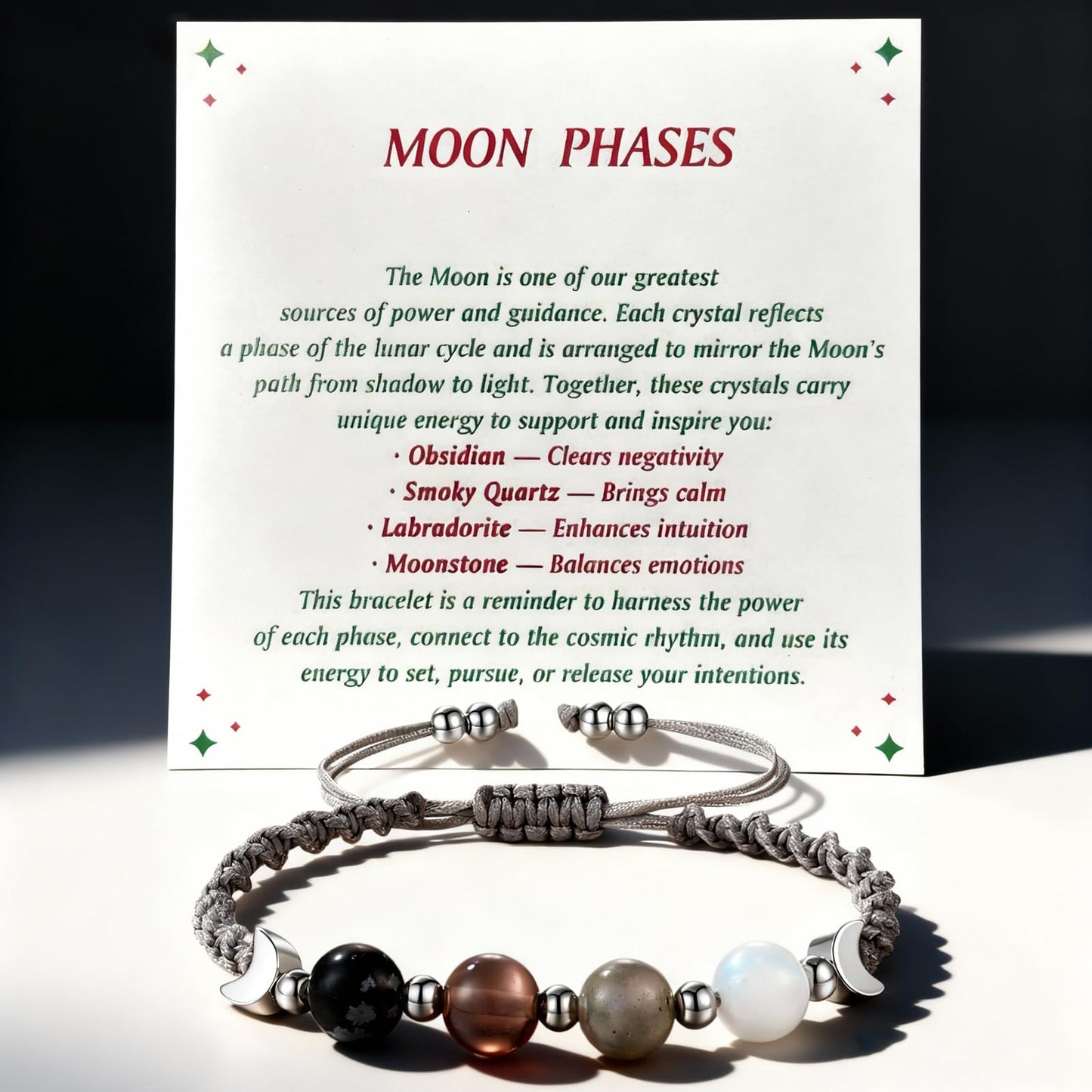 KOFISNI Moonstone Healing Bracelet for Women Negative Energy Hope Bracelet for Women Blocker Black Obsidian Bracelets First Time Mom Gifts Mothers Day Friendship Gifts for Him Her (Moon Phase)
