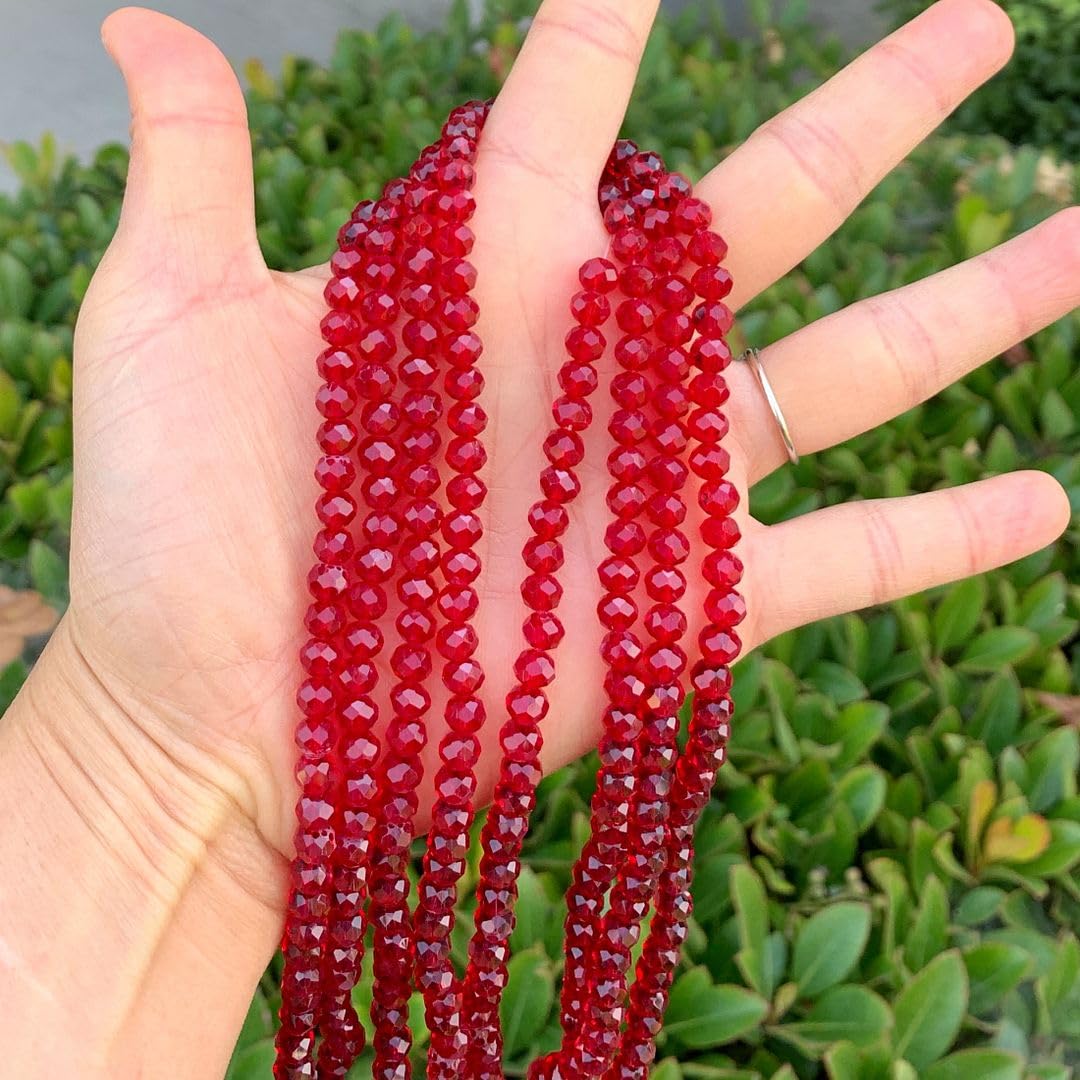 200pcs Czech Faceted Rondelle Crystal Glass Loose Beads 6mm Spacer Bulk Siam Red for DIY Craft Jewelry Making CCR605