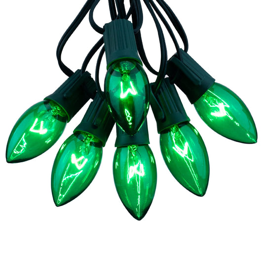 Minetom C9 Christmas String Lights, 25ft Green Bulbs, Vintage Outdoor Indoor Decorative Lighting, Green Wire