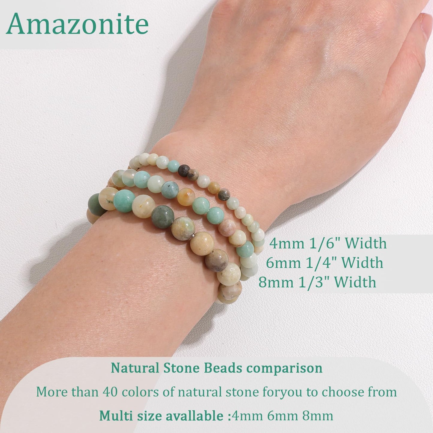 Vinswet Healing Crystal Bracelets for Women Men 4mm Amazonite Natural Stone Beaded Stretch Bracelet Handmade Gemstone Reiki Spiritual Jewelry Gifts