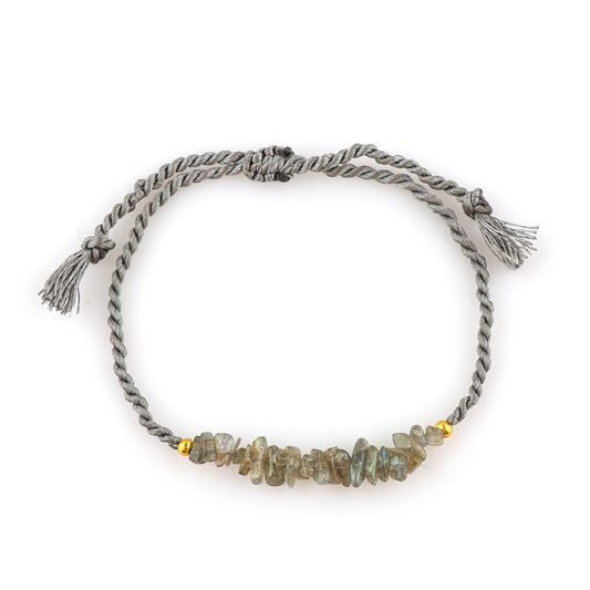 TGH Labradorite Chips Braided Bracelet – Handmade Adjustable Gemstone Jewelry – Natural Crystals for Intuition Protection & Transformation Christmas Gift (Labradorite)