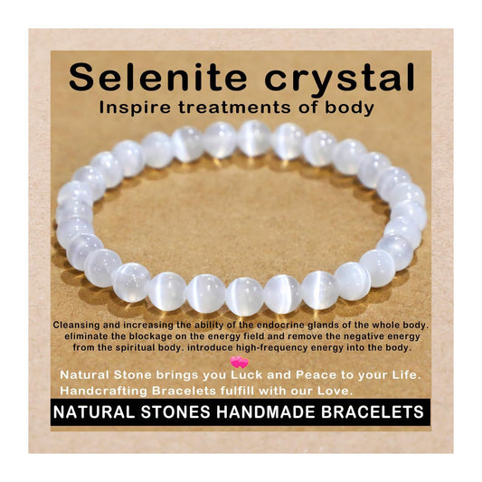 AD Beads Handmade Gemstone Stretch Elastic Bracelet Crystal Healing Reiki Nature's Beauty and Spiritual Essence Unisex (6mm, Selenite Crystal (Inspire Treatments))