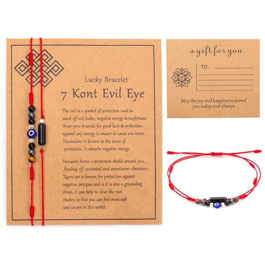MTJAHPS Protection Bracelet, empath protection, black obsidian Crystals and Healing Stones Bracelet for Women ，Luck ，Anxiety and Stress Clam Bracelet (Evil Eye 7 Knot)