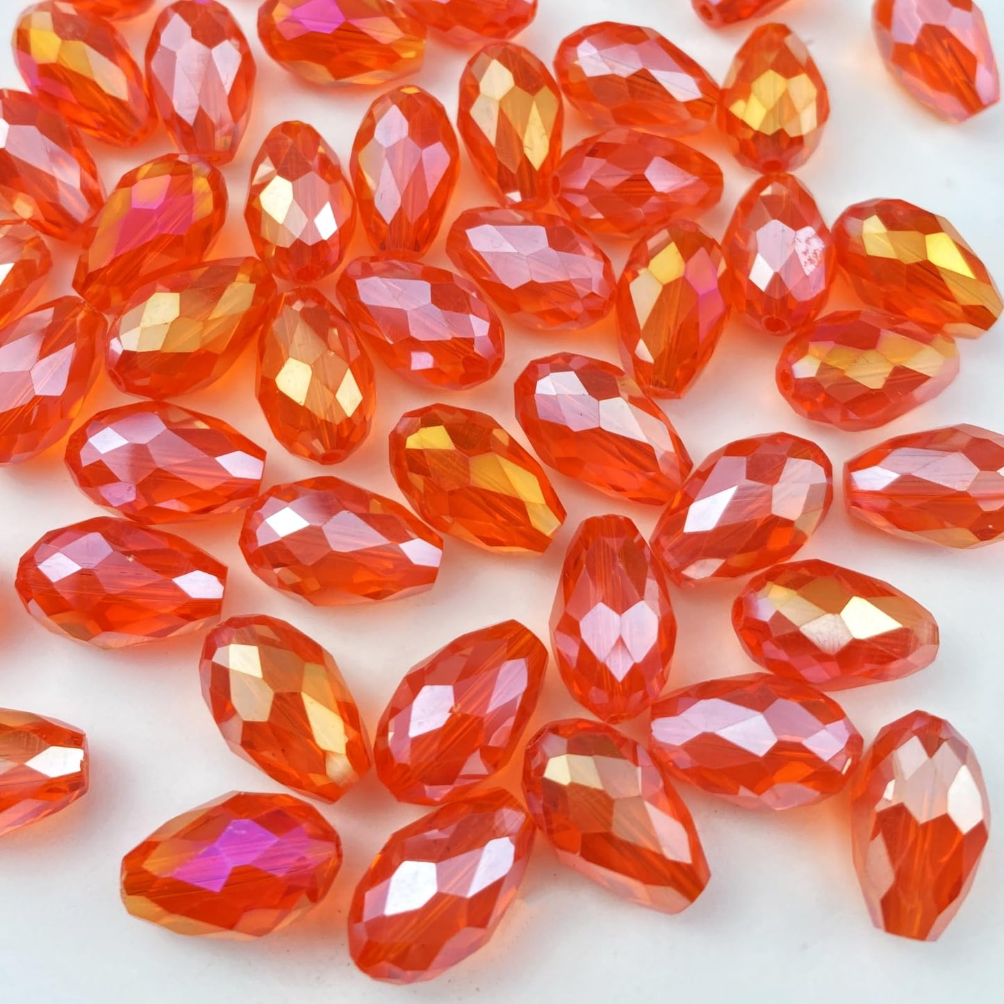 Honkoolly 200pcs 4x6mm Teardrop Crystal Glass Beads Vertical Hole Faceted Glass Teardrop Spacer Beads for Bracelets Necklace Earring DIY Jewelry Making Craft(Orange AB)