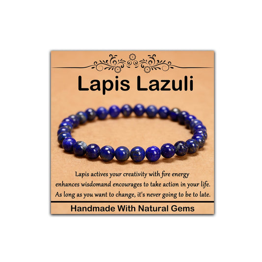 CHCCOYE 6mm Natural Healing Gemstone Bracelet Handmade Yoga Stretch Elastic Bracelet Stress Relief Crystal Jewelry for Men and Women (6mm Lapis Lazuli)