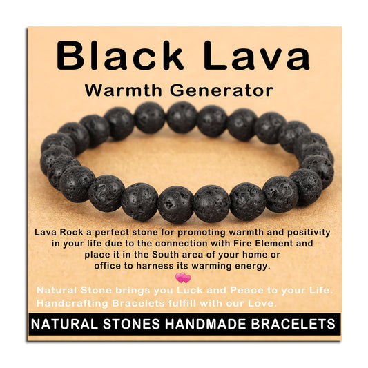 AD Beads Handmade Gemstone Stretch Elastic Bracelet Crystal Healing Reiki Nature's Beauty and Spiritual Essence Unisex (8mm, Black Lava (Warmth Generator))