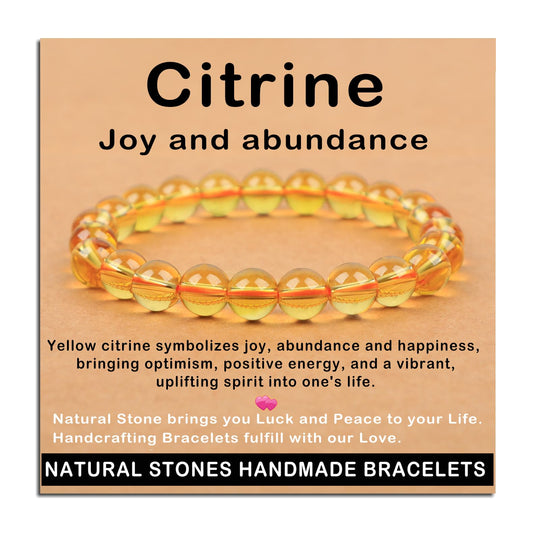 AD Beads Handmade Gemstone Stretch Elastic Bracelet Crystal Healing Reiki Nature's Beauty and Spiritual Essence Unisex (8mm, Citrine (Joy and Abundance))