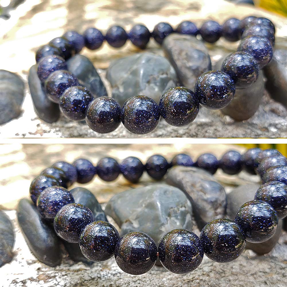 chengmu 8mm Blue Sand Goldstone Stretch Bracelet for Women Natural Handmade Round Beads Semi Precious Gemstone for Crystal Elastic Beaded Bracelet 7.5"