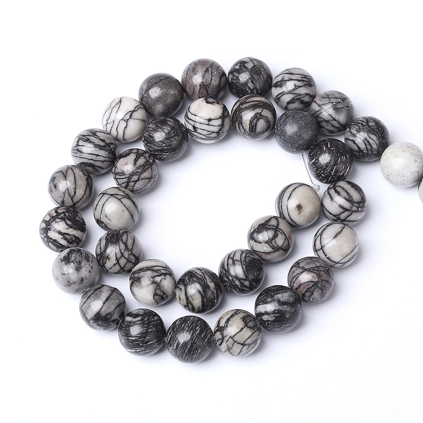 10MM 37PCS Natural Stone Black Network Zebra Loose Beads for Jewelry Making DIY Bracelet 1 Strand
