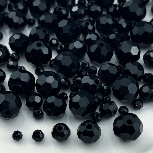 Honkoolly 480pcs Crystal Glass Beads 3mm 4mm 6mm 8mm 10mm Round Faceted Glass Spacer Beads for Bracelets Necklace Earring DIY Jewelry Making Craft(Black)