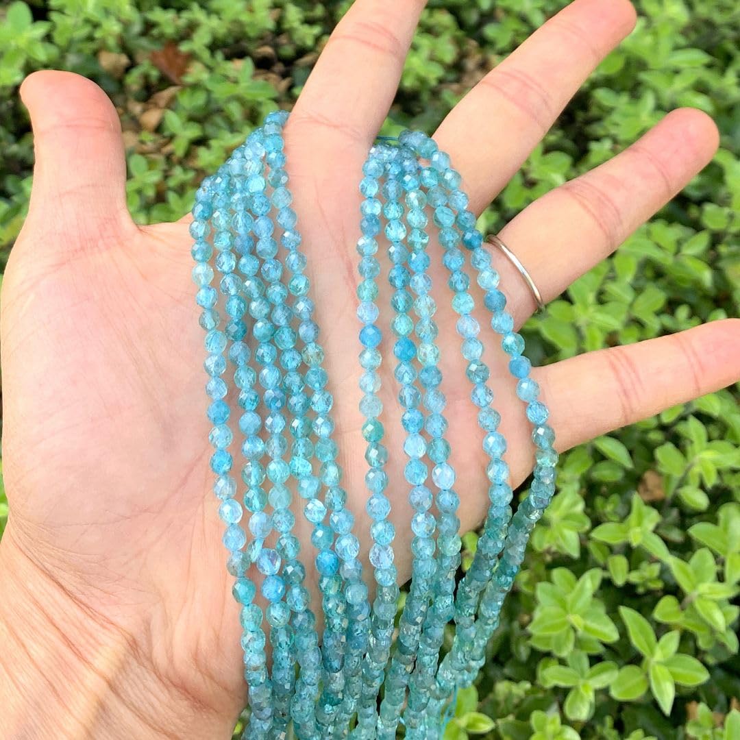 1 Strand Adabele Natural Faceted South Africa Apatite Healing Gemstone 4mm (0.16 Inch) Tiny Small Round Loose Beads Gem Stone Spacer (84-90pcs) for Jewelry Making GH-D1