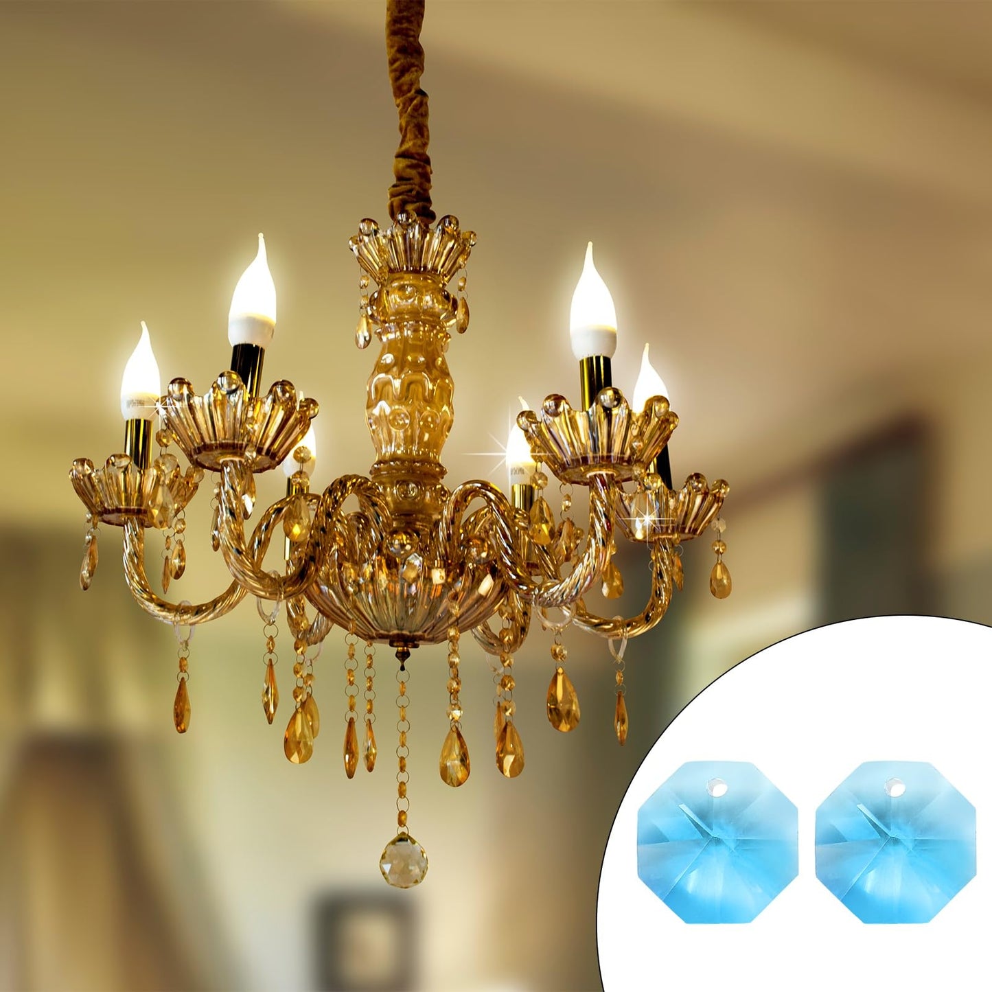 uxcell 50Pcs 1 Hole Crystal Octagon Beads, 14mm K9 Glass Hanging Chandelier Beads Prisms Parts for Crystal Chandeliers Lamp Hanging Pendant Jewelry DIY Craft, Sky Blue