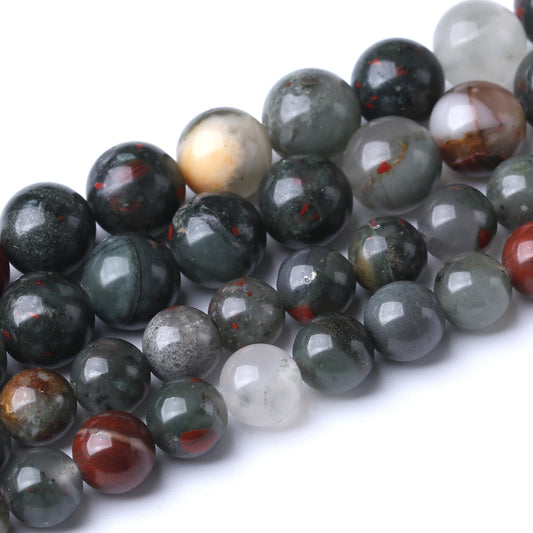 8MM African Bloodstone Round Loose Beads Natural Gem Beads Crystal Energy Stone Beads for Jewelry Making DIY Bracelet Necklace