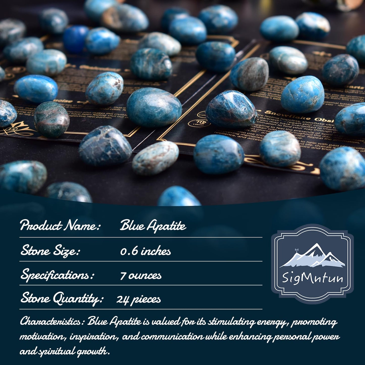 SigMntun Blue Apatite Healing Crystal Stone Set - 24 Pieces, 0.6" Natural & Polished Stones for Healing, Meditation, Reiki, Chakra, Crafting & Decoration