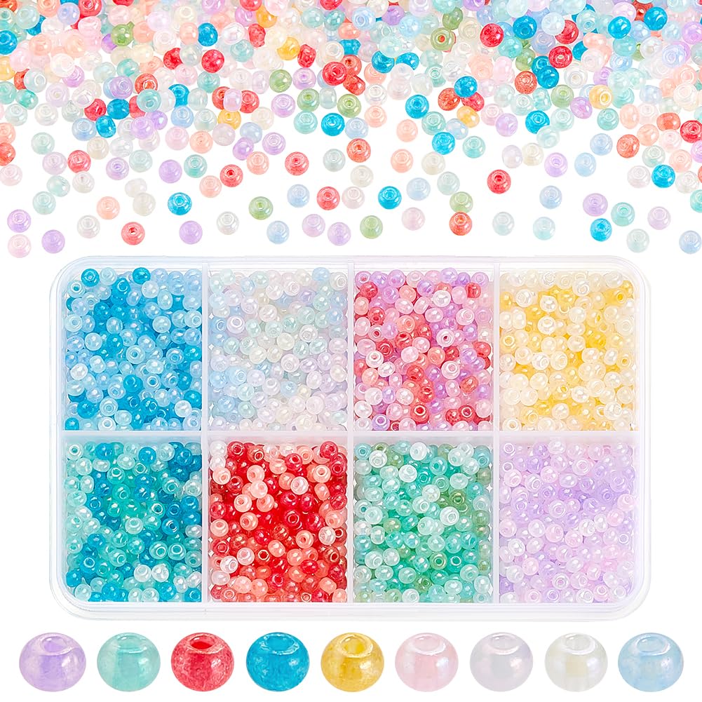 PH PandaHall 2104pcs 3mm Creamy Cloudy Seed Beads 8 Colors Bracelet Glass Beads Round Loose Spacer Beads Small Macaron Beads Glass Round Beads for Bracelet Necklace Jewelry Making DIY Crafts