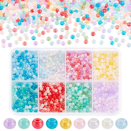 PH PandaHall 2104pcs 3mm Creamy Cloudy Seed Beads 8 Colors Bracelet Glass Beads Round Loose Spacer Beads Small Macaron Beads Glass Round Beads for Bracelet Necklace Jewelry Making DIY Crafts