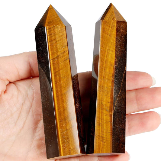 LAIDANLA Tiger Eye Healing Crystals Wands 3.5-4" Polishing Natural Reiki Energy Wand Stone Hexagonal Point Large Crystal Gemstones for Meditation Therapy Crystal Grid Decoration 1Pcs