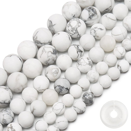 Natural Matte White Turquoise Beads, 8MM Round Frosted Unpolished Loose Gemstone Beads for Bracelet Necklace Jewelry Making, Energy Stone Healing Power with Stretch Beading Cord