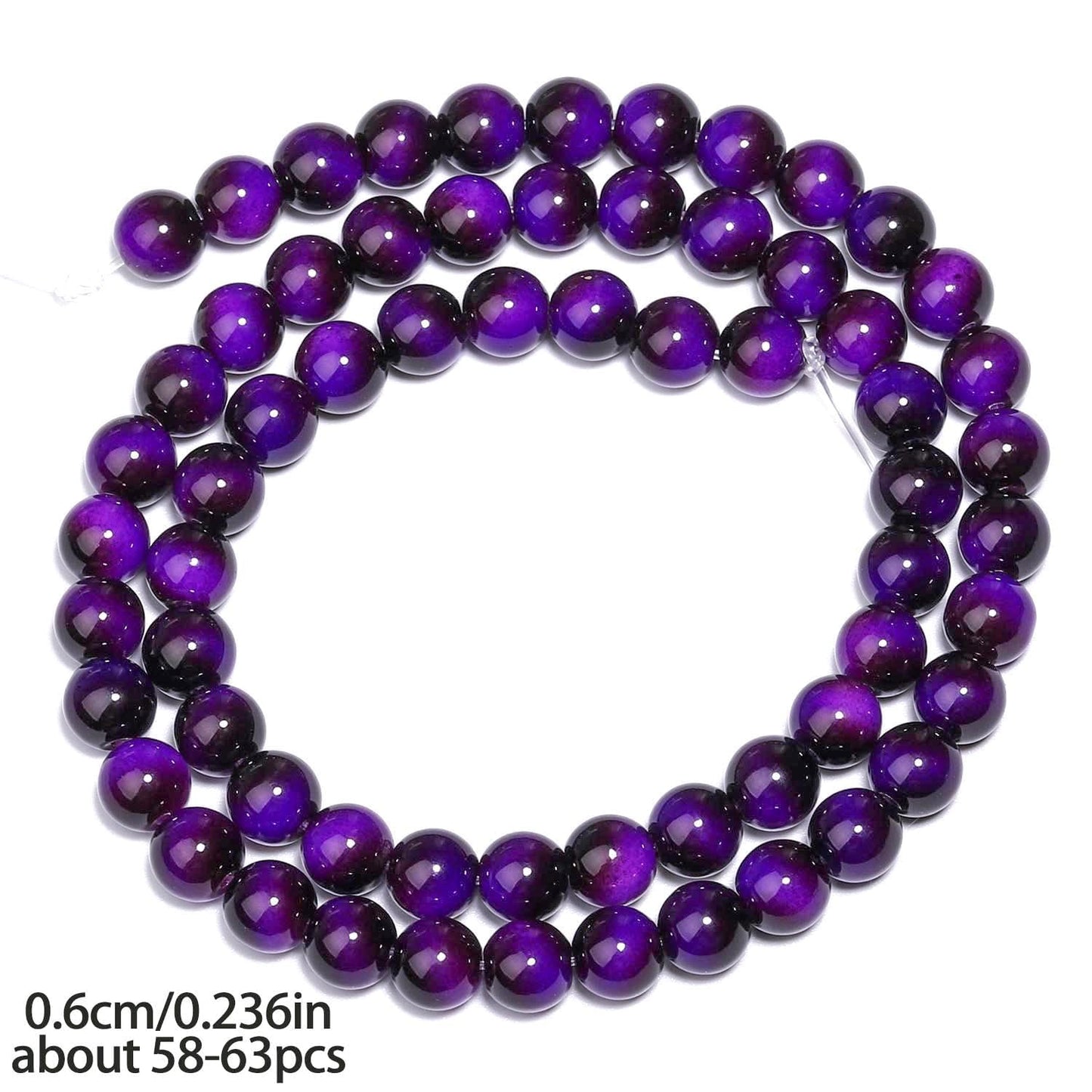 Song Xi 60PCS 6mm Purple Tiger Eye Gemstone Beads for Jewelry Making, Round Smooth Glass Beads for DIY Bracelet Necklace Earring Keychain, Arts and Crafts, for Christmas Wedding Birthday
