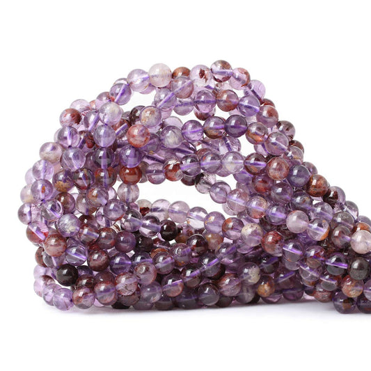 CHEAVIAN 60PCS 6mm Natural Cacoxenite Crystal Amethyst Gemstone Round Loose Beads Crystal Energy Stone Healing Power for Jewelry Making 1 Strand 15"