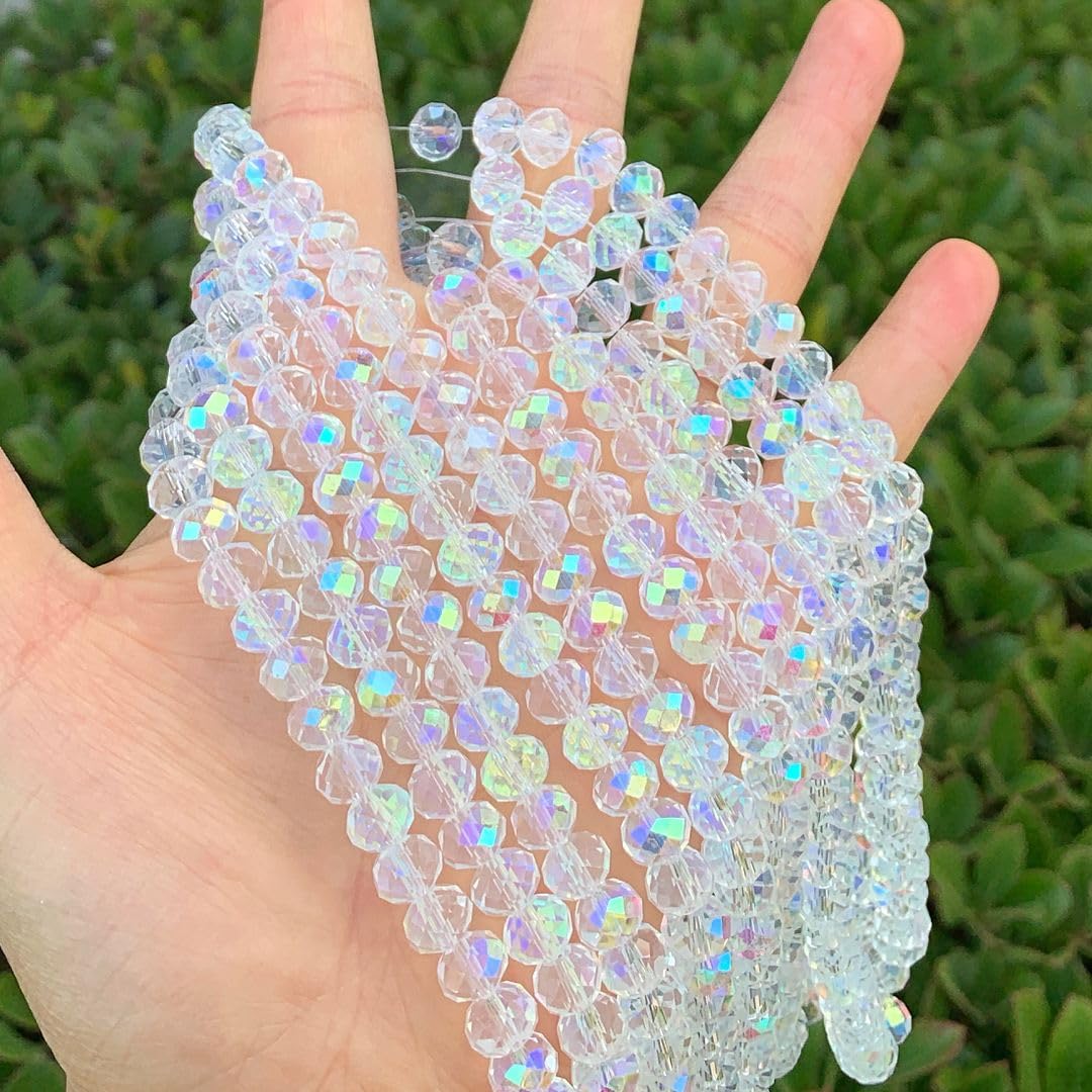 350pcs Czech Faceted Rondelle Crystal Glass Loose Beads 8mm Spacer Bulk Crystal AB for DIY Craft Jewelry Making CCR802